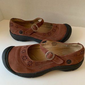 Keen Calistoga Floral Leather Mary Janes Brown - Size 8 Women's